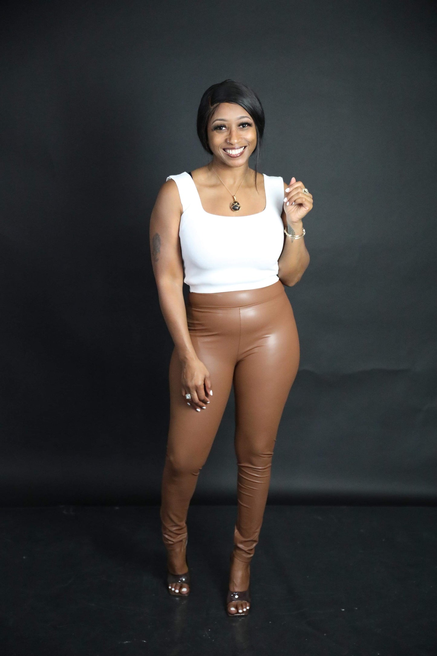 Camel Leather Leggings